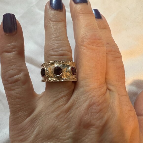 Vintage Art Deco Ornate Solid Stunning Statement Ring 925 Amethyst Citrine - Picture 9 of 16